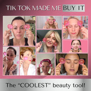 Collage of Dermaworks ice globes for face customers with taglines ‘Tik Tok made me buy it’ and ‘The coolest beauty tool!’.