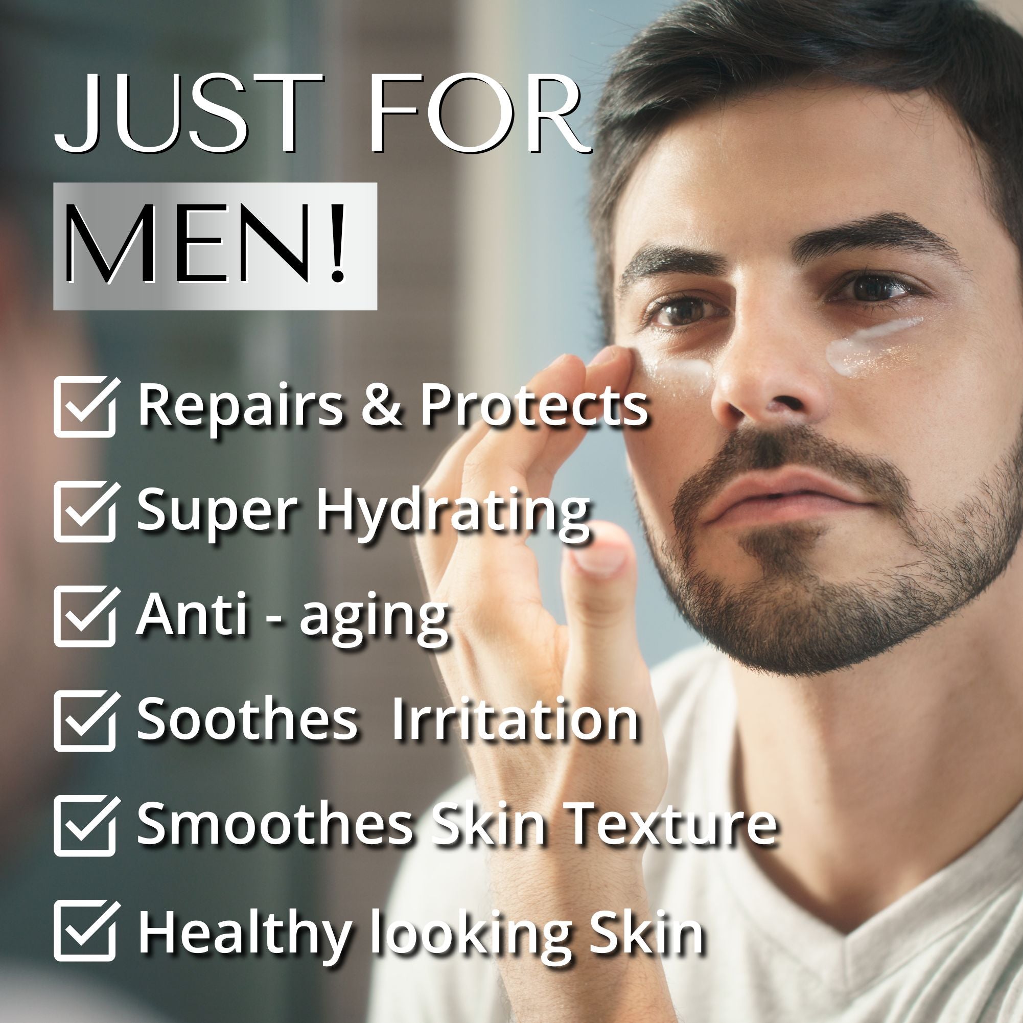 A moisturiser just for men that’s super hydrating and anti-aging. An expert face cream that repairs and protects, soothes irritation and smooths skin texture.
