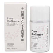 Dermaworks pure radiance advanced daily moisturiser for women with hyaluronic acid, vitamin C, vitamin E and retinol.