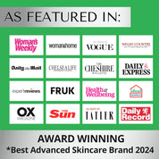 Dermaworks, the award winning skincare brand of 2024, as featured in leading publications, Vogue, Tatler and Ox magazine.