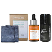 Dermaworks men's expert skin care bundle with microfibre facial cleansing cloths, men's moisturiser and vitamin C serum for face.