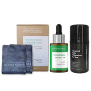 Dermaworks men's skincare kit with microfibre face cloths, men's expert moisturiser and anti aging retinol serum for face.