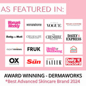 Award winning UK skincare brand, Dermaworks, as featured in Tatler, Vogue, Woman's Weekly and Daily Mail.
