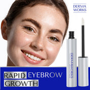 Attractive young woman flaunts fuller, thicker and more shapely eyebrows using Dermaworks rapid brow growth serum.