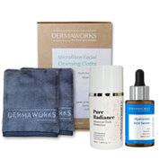 Woman's Hydrating Skincare Bundle: Face Cloths, Hyaluronic Acid Serum & Moisturiser