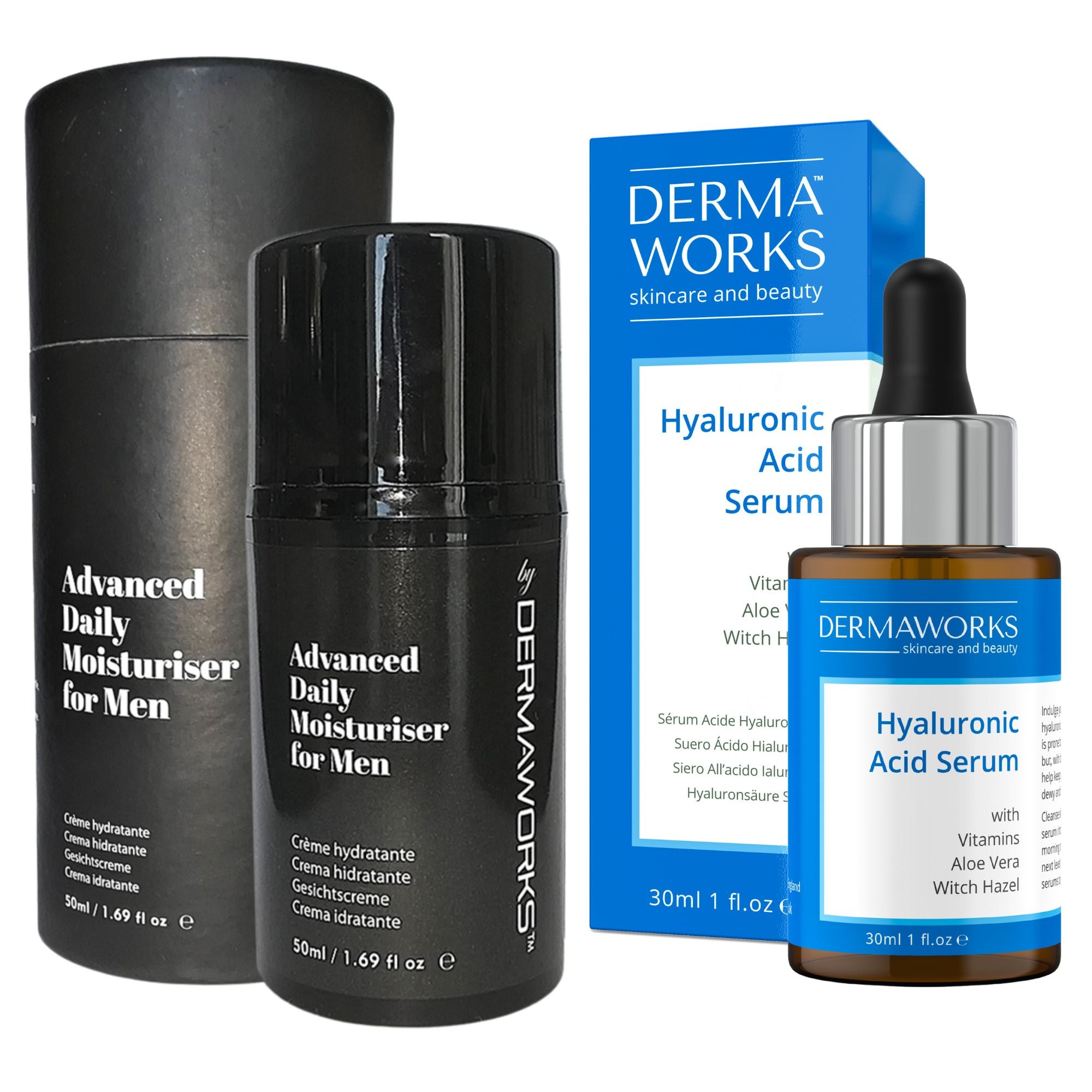 Men's Hydrating Skincare Set: Hyaluronic Acid Serum & Hydrating Moisturiser